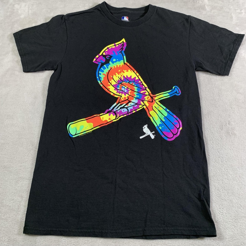 St. Louis Cardinals Shirt Mens Small‎ Black MLB Baseball Rainbow Tie Dye Graphic